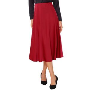 Women's Satin Midi Skirt Fall A-Line Skirts Red